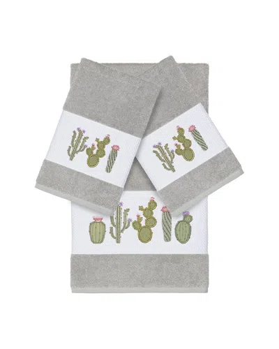 Linum Home Textiles Mila Turkish Cotton 3pc Embellished Towel Set In Gray