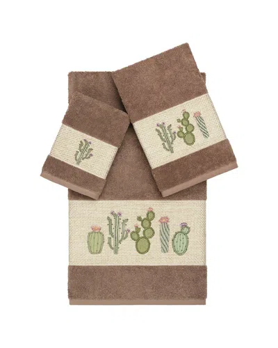 Linum Home Textiles Mila Turkish Cotton 3pc Embellished Towel Set In Brown
