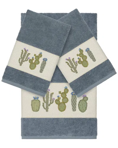 Linum Home Textiles Turkish Cotton Serenity 3pc Embellished Bath & Hand Towel Set In Teal
