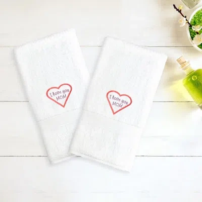 Linum Home Textiles Mom & Dad 100% Cotton Hand Towel In White,pink