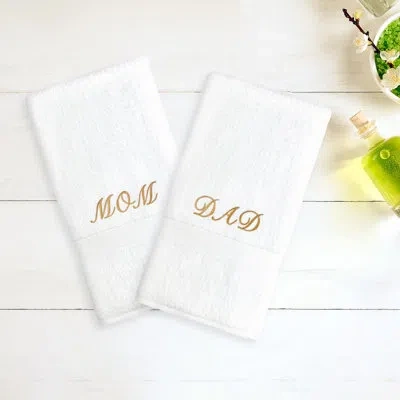 Linum Home Textiles Mom & Dad 2 Piece 100% Cotton Hand Towel Set In White,gold