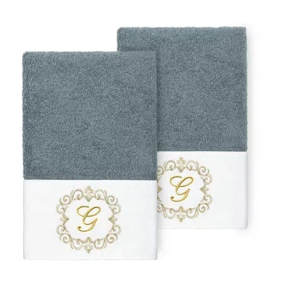 Linum Home Textiles Monica Gold 2-pc. Embellished Hand Towel In Blue