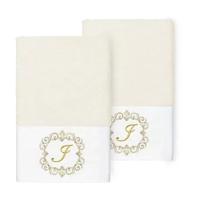 Linum Home Textiles Monica Gold 2-pc. Embellished Hand Towel In White