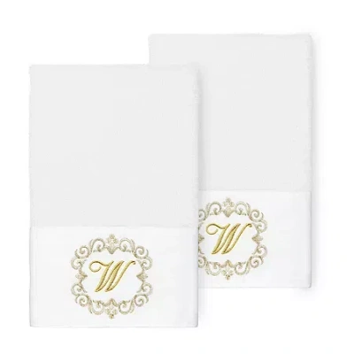Linum Home Textiles Monica Gold 2-pc. Embellished Hand Towel In White