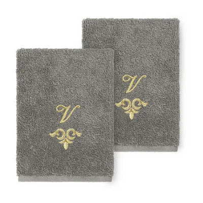 Linum Home Textiles Monica Gold 2-pc. Embellished Washcloth In Gray