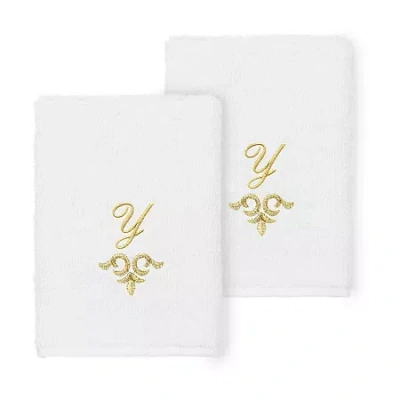 Linum Home Textiles Monica Gold 2-pc. Embellished Washcloth In White