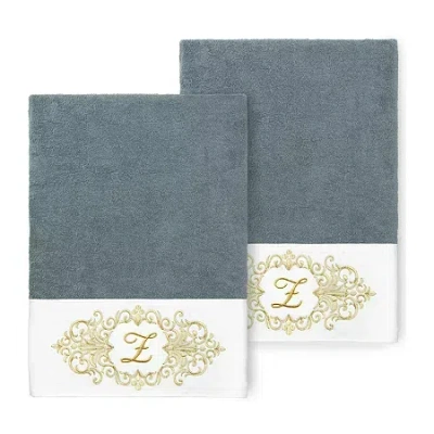 Linum Home Textiles Monica Gold Embellished 2-pc. Bath Towel Set In Blue