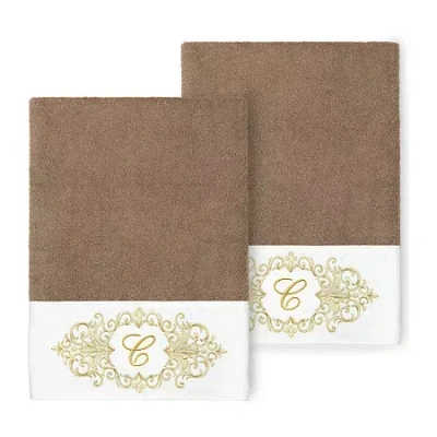 Linum Home Textiles Monica Gold Embellished 2-pc. Bath Towel Set In Brown