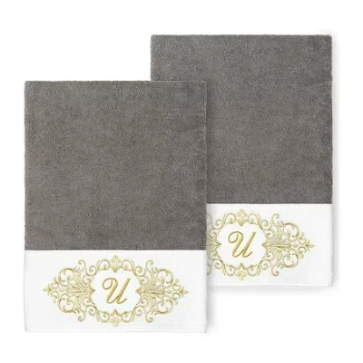 Linum Home Textiles Monica Gold Embellished 2-pc. Bath Towel Set In Gray