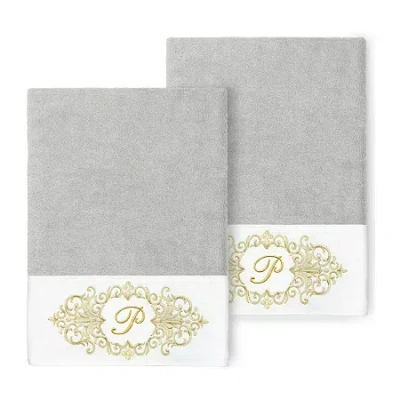 Linum Home Textiles Monica Gold Embellished 2-pc. Bath Towel Set In Gray
