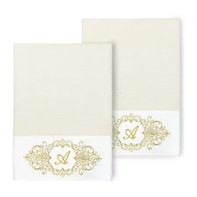 Linum Home Textiles Monica Gold Embellished 2-pc. Bath Towel Set In White