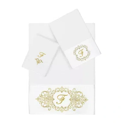 Linum Home Textiles Monica Gold Embellished 3-pc. Bath Towel Set In White