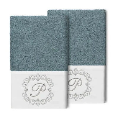 Linum Home Textiles Monica Silver 2-pc. Embellished Hand Towel In Blue
