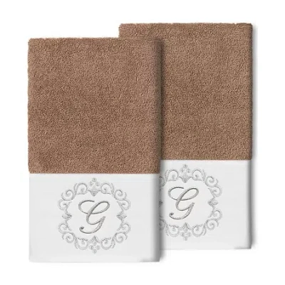 Linum Home Textiles Monica Silver 2-pc. Embellished Hand Towel In Brown