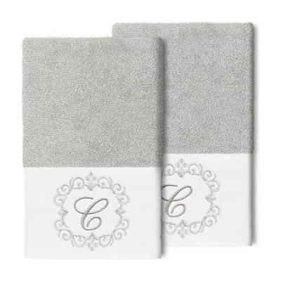 Linum Home Textiles Monica Silver Embellished 2-pc. Embellished Hand Towel In Gray