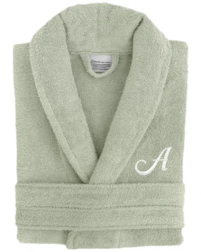 Linum Home Textiles Monogram Terry Bathrobe (a-z Linum Font) In Large/xl In Green