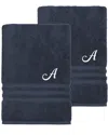 Linum Home Textiles Monogram Turkish Cotton 2pc Denzi Bath Sheet Set (a-z) In Blue