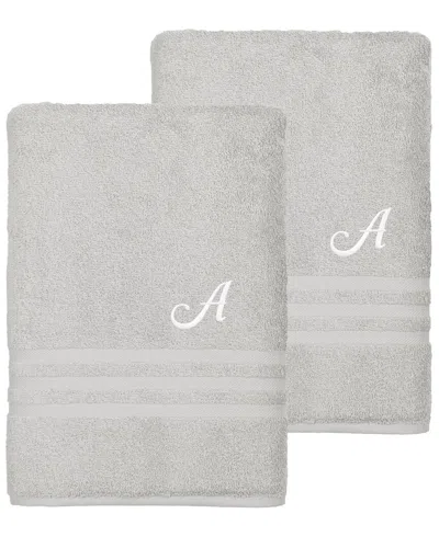 Linum Home Textiles Monogram Turkish Cotton 2pc Denzi Bath Sheet Set (a-z) In Grey