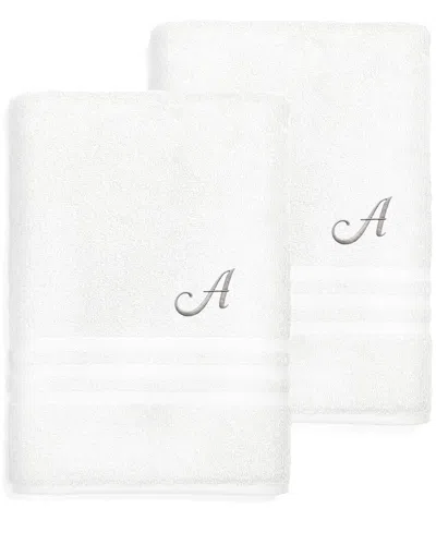 Linum Home Textiles Monogram Turkish Cotton 2pc Denzi Bath Sheet Set (a-z) In White