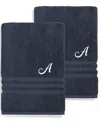 Linum Home Textiles Monogram Turkish Cotton 2pc Denzi Bath Towel Set (a-z) In Blue