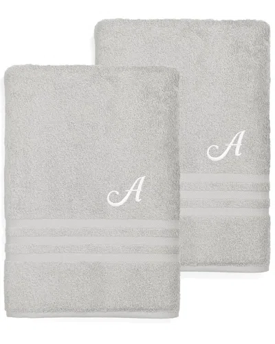 Linum Home Textiles Monogram Turkish Cotton 2pc Denzi Bath Towel Set (a-z) In Grey