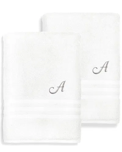 Linum Home Textiles Monogram Turkish Cotton 2pc Denzi Bath Towel Set (a-z) In White