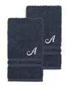 Linum Home Textiles Monogram Turkish Cotton 2pc Denzi Hand Towel Set (a-z) In Blue