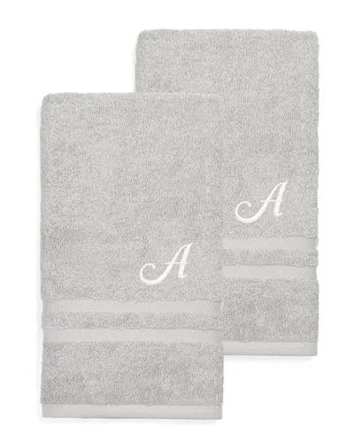 Linum Home Textiles Monogram Turkish Cotton 2pc Denzi Hand Towel Set (a-z) In Grey