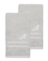 Linum Home Textiles Monogram Turkish Cotton 2pc Denzi Hand Towel Set (a-z) In Grey