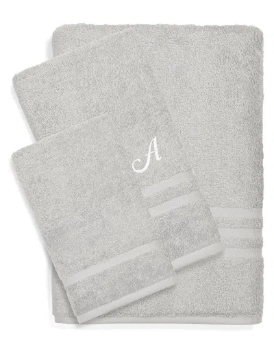 Linum Home Textiles Monogram Turkish Cotton 3pc Denzi Towel Set (a-z) In Grey