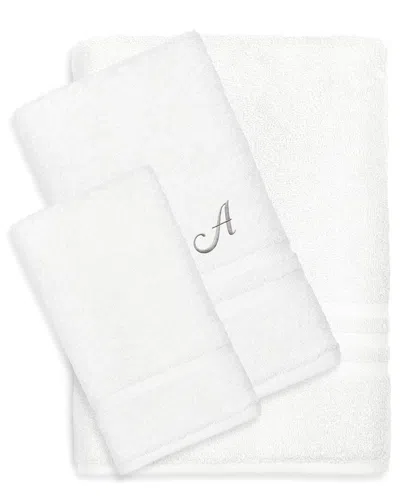 Linum Home Textiles Monogram Turkish Cotton 3pc Denzi Towel Set (a-z) In White