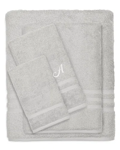 Linum Home Textiles Monogram Turkish Cotton 4pc Denzi Towel Set (a-z) In Grey
