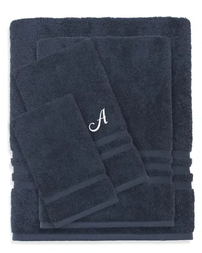 Linum Home Textiles Monogram Turkish Cotton 4pc Denzi Towel Set (a-z) In Blue