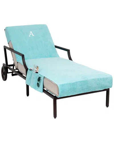 Linum Home Textiles Monogrammed Chaise Lounge Cover With Pockets In Blue