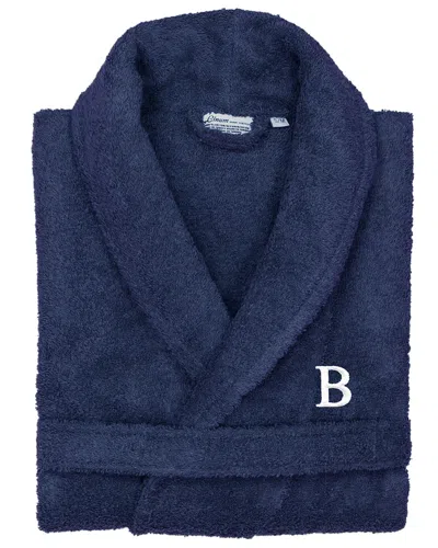 Linum Home Textiles Monogrammed Unisex Terry Bathrobe Small/medium In Blue