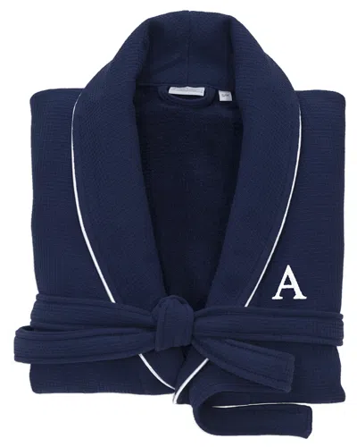 Linum Home Textiles Monogrammed Waffle Terry Bathrobe In Black