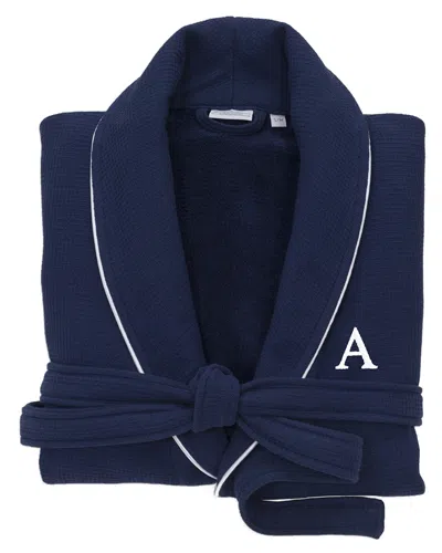 Linum Home Textiles Monogrammed Waffle Terry Bathrobe In Blue