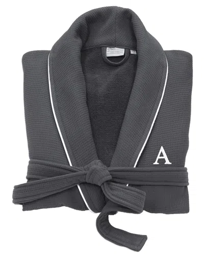 Linum Home Textiles Monogrammed Waffle Terry Bathrobe In Black