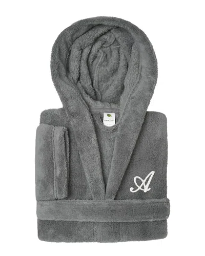 Linum Home Textiles Monogrammed Waffle Terry Bathrobe In Gray
