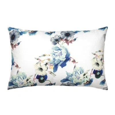 Linum Home Textiles Morning Glories Decorative Cotton Floral Lumbar Pillow Cover In Blue