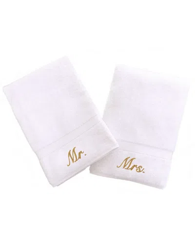 Linum Home Textiles Mr. And Mrs. 2pc Hand Towel Set In White