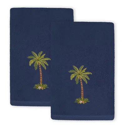 Linum Home Textiles Palmera 2 Piece Turkish Cotton Fingertip Towel Set In Marine