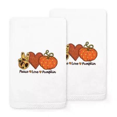 Linum Home Textiles Peace Love Pumpkin Embroidered 2-pc. Hand Towel In White