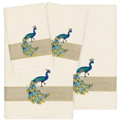 Linum Home Textiles Penelope 4pc Embellished Towel Set 4 Piece 100% Turkish Cotton Towel Set In Cream