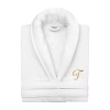 Linum Home Textiles Personalized Anovia Bathrobe Unisex Adult Velour Long Sleeve Long Length Robe In White