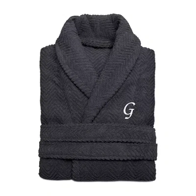 Linum Home Textiles Personalized Herringbone Weave Bathrobe Unisex Adult Long Sleeve Long Length Robe In Gray