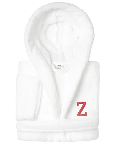 Linum Home Textiles Personalized Linum Kids Small Super Plush Hooded Bathrobe With Pink Bookman Font In White
