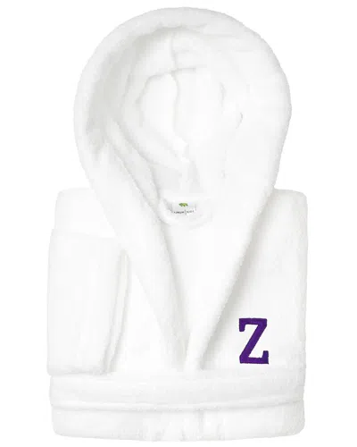 Linum Home Textiles Personalized Linum Kids Small Super Plush Hooded Bathrobe  With Purple Bookman F In White
