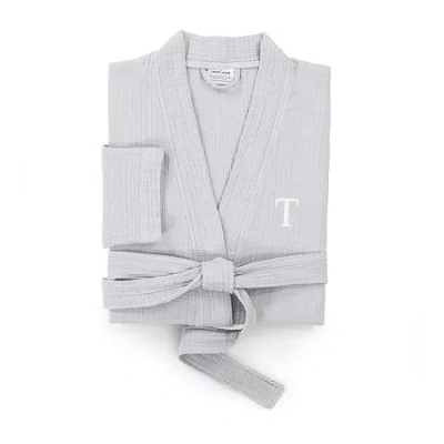 Linum Home Textiles Personalized Smyrna Bathrobe Unisex Adult Long Sleeve Long Length Robe In Gray