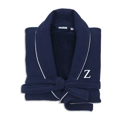 Linum Home Textiles Personalized Waffle Terry Bathrobe Unisex Adult Waffle Long Sleeve Long Length Robe In Blue